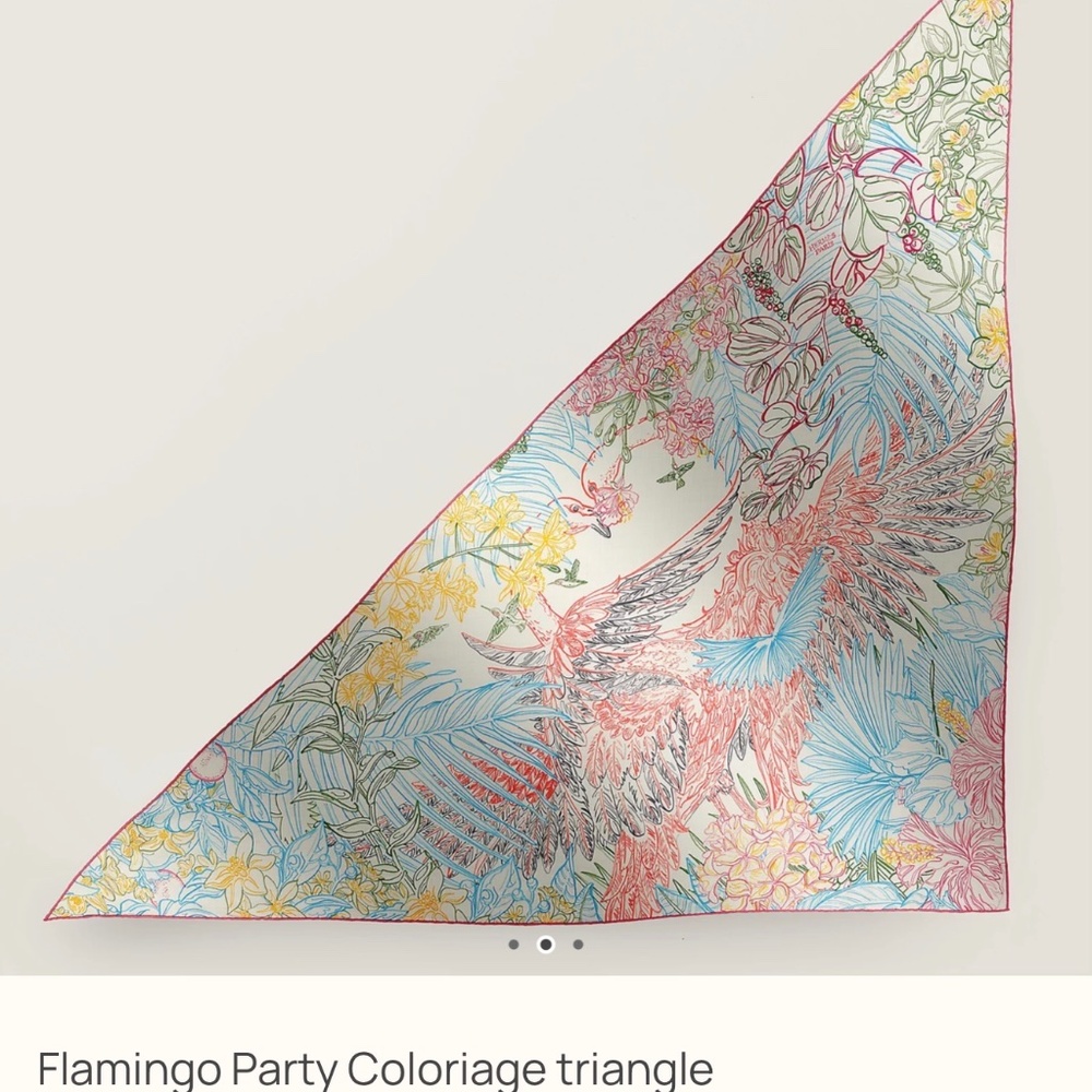 NEW! HERMES Flamingo Party Coloriage triangle scarf Blanc / Rose / Turquoise